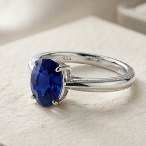 925 <b>Sterling</b> <b>Silver</b> Oval Blue Zircon Engagement <b>Ring</b> with Claw Setting Gemstone <b>Band</b> for Women's Wedding Party - Product Image 1