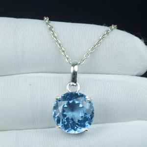 Pendentif Aigue-marine Bleu Ciel en Argent Sterling 925, Collier Vintage avec Pierre Précieuse Libre, Cadeau de Mariage ou Pierre de Naissance du Mois de Mars - Product Image 6