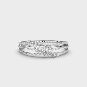 White Gold Diamond <b>Bangle</b> Bracelet Marquise Cut Channel <b>Set</b> Plant Pattern Luxury Women's Wedding Jewelry - Product Image 1
