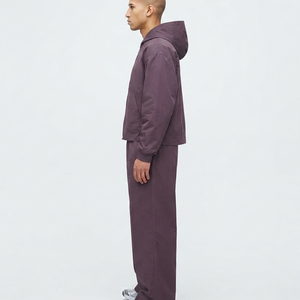 Ensemble de survêtement violet à capuche pour homme OEM – Sweat-shirt zippé et pantalon large décontracté, coupe ample, couleur unie, en polyester, idéal pour l'automne - Product Image 6