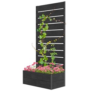 Jardinera Elevada Negra de 28.25 x 15 x 59 Pulgadas para Exteriores con Enrejado para Plantas Trepadoras, Valla y Puertas de Jardín - Product Image 1