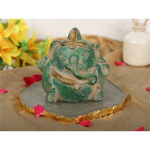 รูปปั้นพระพิฆเนศทองเหลืองขนาด6นิ้วทำด้วยมือมีสไตล์ของตกแต่งบ้านผลิตในอินเดีย - Product Image 1