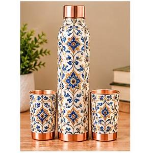 Ensemble de bouteilles d'eau en cuivre avec deux tasses, grande capacité, design paon personnalisé, vaisselle portable pour la maison et le bureau - Product Image 4