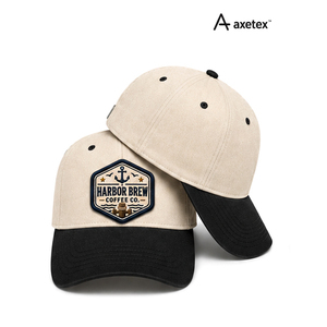 Casquette de baseball brodée Harbor Brew Coffee Co., unisexe, décontractée, beige avec visière noire, logo brodé à la main - Product Image 5