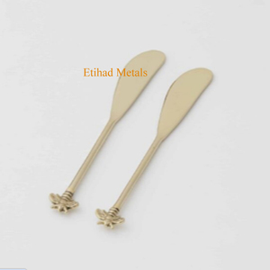 Juego de 3 cuchillos para queso de latón antiguo martillado con mango de latón, juego de 4 cucharas de cóctel Bea de acero inoxidable - Product Image 6