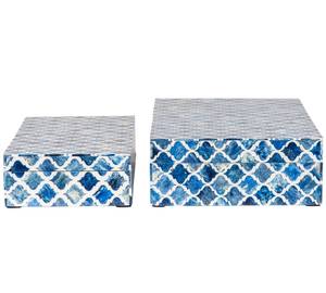 Handcrafted Bone Inlay Decorative <b>Storage</b> Box Set with Blue and White Moroccan Lattice Pattern Rectangular Jewelry Organizer Box - Product Image 2