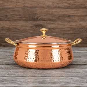 Luxury Hammered <b>Copper</b> Casserole with Golden Handles Premium Serving Pot with Lid <b>Copper</b> Kitchenware - Product Image 1