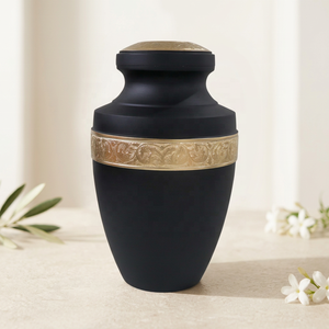Premium Schwarze Einäscherungsurne im Gracian-Stil mit Modernem Touch für Menschliche Asche, Goldgraviertes Band, 220 Kubikzoll Fassungsvermögen, Langlebig - Product Image 1