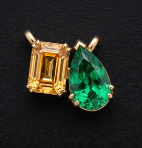 Colgante de Lujo con Zafiro Amarillo de Corte Esmeralda y Diamante Cultivado en Laboratorio de Corte Pera Verde Fantasía - Product Image 1