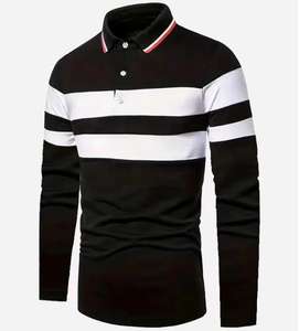 Polo à manches longues pour homme, haut tendance patchwork, chemise décontractée à revers pour homme - Product Image 3