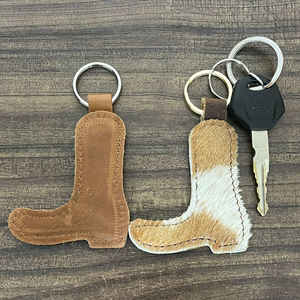 Porte-clés en cuir véritable OEM ODM pour femme, fait main, en cuir de vachette à poils, breloque de sac en forme de botte de cowboy, accessoire cadeau - Product Image 6