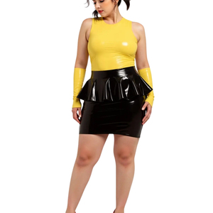 Women High Waist PU Mini <b>Skirt</b> With Ruffles Shiny Solid Color Sexy Pencil Design All Seasons Wear - Product Image 1