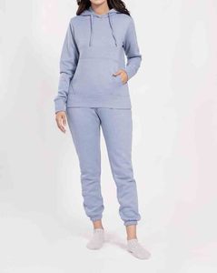 Conjunto Deportivo con Capucha para Mujer, Color Azul Claro, Manga Larga, Sudadera Informal de Color Sólido con Bolsillos Laterales, Corte Regular, Otoño - Product Image 4