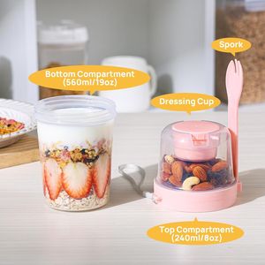 Set di 4 Contenitori per Yogurt da 27oz con Coperchi e Cucchiai, Riutilizzabili per Overnight Oats, con Scomparto per Topping, per Conservazione Alimenti - Product Image 3