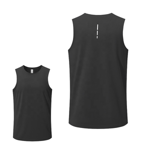 Custom Logo Sporty Breathable Knitted Sleeveless Light Weight Men's Training Tank <b>Tops</b> Back <b>Reflective</b> Strip Cool Dry Running - Product Image 1