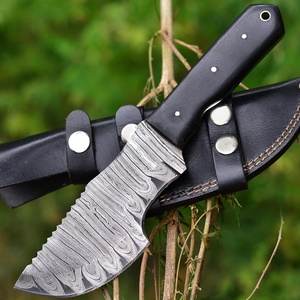 Cuchillo de caza y supervivencia hecho a mano DIY OEM de acero damasco inoxidable con mango de micarta y funda de cuero fino - Product Image 1