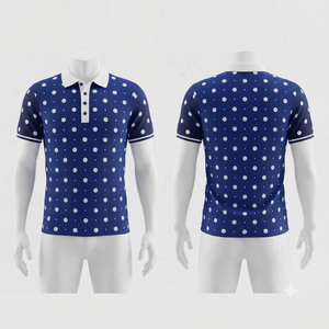 เสื้อโปโลชายสีกรมท่าลายจุด แขนสั้น ผ้าฝ้ายอ๊อกซ์ฟอร์ด สไตล์ลำลอง ระบายอากาศได้ดี ลายพิมพ์ - Product Image 1