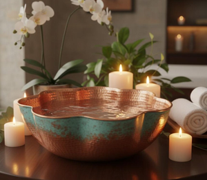 Bol de pédicure artisanal en cuivre avec finition patine turquoise pour spa et salon – Bassin de pédicure patiné turquoise pour la relaxation - Product Image 6