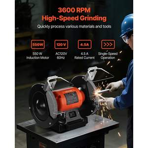 High-Speed 8-inch Single Speed <b>Bench</b> <b>Grinder</b> 3450RPM 550W 4.5A Induction Motor 36/60-Grit Adjustable Grinding <b>Wheel</b> Fast - Product Image 2