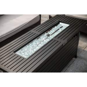 57in Outdoor Aluminum Gas Propane <b>Fire</b> <b>Pits</b> <b>Table</b> 50000BTU Rectangular <b>Fire</b> Glass Lid Elegant Dining Fireplace for Outdoor - Product Image 6