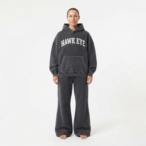 Women's Acid Wash Tracksuit Custom Print Oversized Hoodie <b>Wide</b> <b>Leg</b> <b>Joggers</b> Loose Fit Full Sleeve Cotton Casual Autumn Wear - Product Image 1