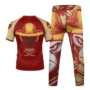 ชุดกีฬาเด็กผู้ชาย UPF50 ระบายอากาศ ป้องกันแบคทีเรีย สำหรับ BJJ พิมพ์ลายแบบ Sublimation เต็มตัว เสื้อรัดรูปออกกำลังกาย กางเกงเลกกิ้ง - Product Image 4