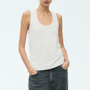 Women's Fitness Sporty Loose Fit Gym Tank <b>Tops</b> 100% Cotton Jersey Lace Front 140g OEM Services Factory Direct Sale - Product Image 3