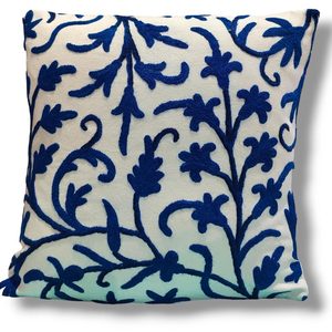 Funda de Cojín Cuadrada Azul Moderna con Bordado Floral, Funda de Almohada Decorativa con Cierre Trasero, de Algodón, para Sofá y Decoración del Hogar, Personalizable - Product Image 1