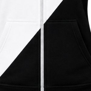 Sudadera con capucha para mujer, personalizada, blanca y negra, con 2 paneles cruzados, cremallera completa, bloques de color, manga larga, informal, para hermandades universitarias - Product Image 4