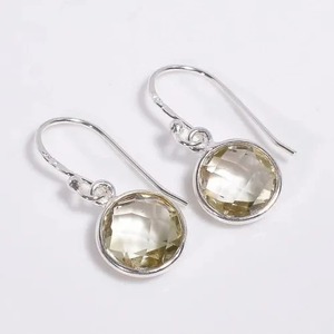 Pendientes Redondos de Citrino con Baño de Plata, Joyería Colgante, Piedra Natural de Nacimiento de Noviembre, Pendientes de Moda para Mujer - Product Image 1
