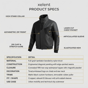 Wholesale Premium <b>Techwear</b> Leather <b>Jacket</b> Mens 0.9mm Laminated Lambskin Diagonal Color Block Waterproof Windproof Breathable - Product Image 5