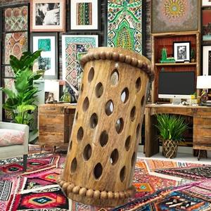 Lámpara de Mesa Decorativa Rústica de Madera Maciza con Pantalla Cilíndrica Hecha a Mano, Cubierta para Bombilla LED, para Decoración del Hogar y Hoteles - Product Image 3