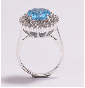 Anillo de Plata con Topacio Azul Natural, Anillo de Cóctel Elegante, Anillo de Piedra de Nacimiento de Diciembre, Joyería Artesanal con Piedras Preciosas, Estilo Vintage con Halo - Product Image 3