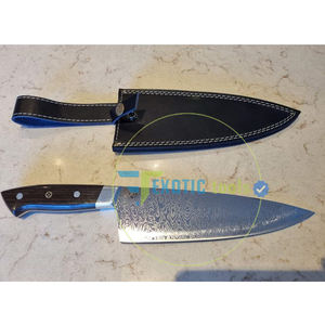 Couteaux de cuisine en acier Damas tendance mondiale, lames en matériaux haut de gamme durables avec manches intégrales et étui en cuir - Product Image 1