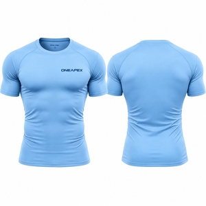 Camiseta de Compresión para Hombre, Azul Claro, Manga Corta, Deportiva, para Gimnasio, Entrenamiento, Ropa Deportiva, Logotipo Personalizado, Fitness, Running, Ejercicio - Product Image 1