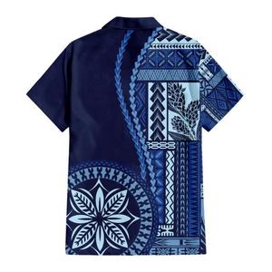 Fabricant et fournisseur de chemises hawaïennes Siapo polynésiennes bleues personnalisées en gros, chemises tribales Aloha de Samoa - Product Image 2