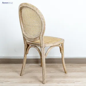 French Romantic Restaurant Rattan Seat Wooden Chair Antique Solid Wood Dining Chair Wedding Events