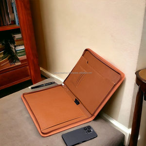 Custom Logo zipper Closure Genuine Leather Tan Business Portfolio Fashionable Portable Organizer <b>File</b> Folder Travel Tab <b>Case</b> - Product Image 4