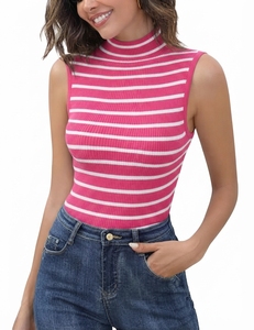 Premium Quality Sleeveless Striped Pattern Tank <b>Top</b> For Women's Casual Fit Breathable Fabric Regular Wear - Product Image 2