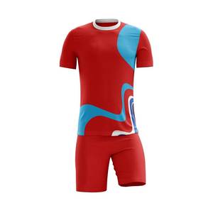 Maillot de football pour homme, rouge et bleu, à manches courtes, respirant, en polyester, coupe athlétique, pour toutes les saisons, vêtements pour adultes - Product Image 1