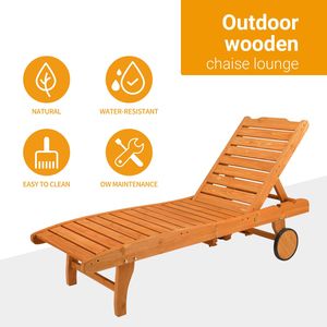 Lettino prendisole da giardino in legno di abete 183*58*36.5cm con ruote e cassetti, regolazione a due velocità, colore Burlywood - Product Image 2