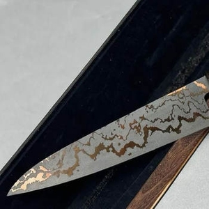 Cuchillo de cocina premium hecho a mano con patrón de cobre damasco, mango de resina y madera, herramienta de cocina profesional para chef, para el hogar. - Product Image 4