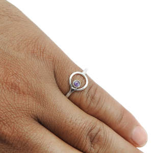 Handmade 925 Sterling Silver <b>Ring</b> In Bohemian Style <b>Open</b> Round Design <b>Ring</b> With Amethyst Gemstone Perfect Gift For Girls - Product Image 2
