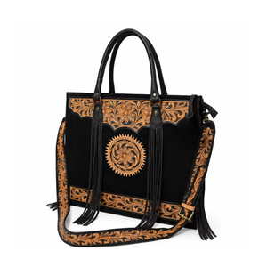 Hand Tooled Leather Tote Bag for Women Western Floral Handcrafted Shoulder <b>Handbag</b> Vintage Crossbody Purse Fringe Designer - Product Image 1