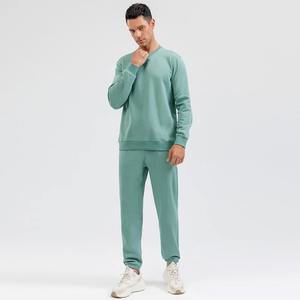 Chándal de Algodón Blanco para Hombre, Cuello Redondo, Manga Larga, Color Sólido, Corte Regular Informal, Cintura Elástica, Bolsillos Laterales, Ropa de Primavera - Product Image 3