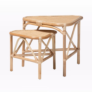 Ensemble de deux tables basses bohèmes modernes Tables d'appoint en rotin fini brun naturel - Product Image 1