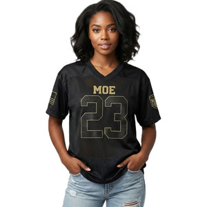 Unisex 3D Embroidery American Football Jersey Black Gold Custom Mesh Premium V Neck Athletic Streetwear OEM Quick Dry <b>T</b>-shirts - Product Image 1