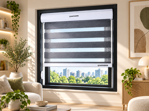 Persianas Modernas de Tela con Diseño de Cebra, Integradas, con Filtro de Luz, Bloqueo UV, Láminas Anchas, Instalación Lateral para Ventanas Corredizas - Product Image 1