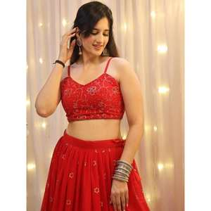 Glamour Rouge Paillettes Georgette Mariage Porter Lehenga Choli - Product Image 3