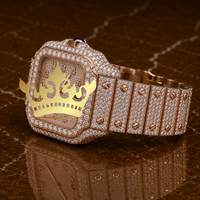 Montre pour homme en acier inoxydable de luxe classique personnalisée avec cadran brun or rose et diamants, mouvement à quartz